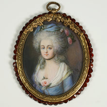Load image into Gallery viewer, Antique French Miniature Portrait Painting, Gilt Bronze & Garnet Jeweled Frame