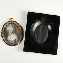 Load image into Gallery viewer, Antique French Miniature Portrait Painting, Gilt Bronze & Garnet Jeweled Frame