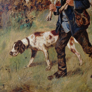 Josef Schmitzberger (1851 - 1940) German Oil Painting Hunting Genre, Dachshund, English Pointer, Hunter & Stag