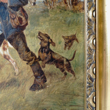 Load image into Gallery viewer, Josef Schmitzberger (1851 - 1940) German Oil Painting Hunting Genre, Dachshund, English Pointer, Hunter & Stag