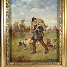 Load image into Gallery viewer, Josef Schmitzberger (1851 - 1940) German Oil Painting Hunting Genre, Dachshund, English Pointer, Hunter &amp; Stag
