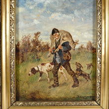 Load image into Gallery viewer, Josef Schmitzberger (1851 - 1940) German Oil Painting Hunting Genre, Dachshund, English Pointer, Hunter & Stag
