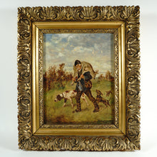 Load image into Gallery viewer, Josef Schmitzberger (1851 - 1940) German Oil Painting Hunting Genre, Dachshund, English Pointer, Hunter & Stag