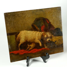 Load image into Gallery viewer, Antique Terrier Dog &amp; Puppies Oil Painting on Wood
