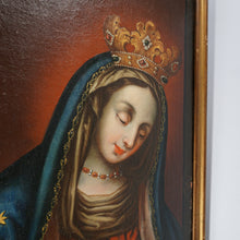 Load image into Gallery viewer, Antique 19c Portrait of Virgin Mary, Crowned Mother of Mercy, Religious Oil Painting