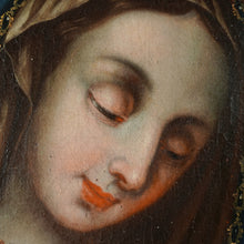 Load image into Gallery viewer, Antique 19c Portrait of Virgin Mary, Crowned Mother of Mercy, Religious Oil Painting