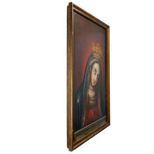 Load image into Gallery viewer, Antique 19c Portrait of Virgin Mary, Crowned Mother of Mercy, Religious Oil Painting