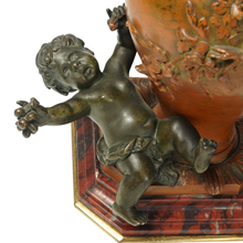 Load image into Gallery viewer, PAIR Antique French Bronze & Marble Vases, Putti Figures, Signed Auguste Moreau