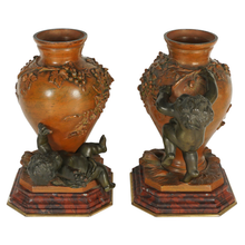 Load image into Gallery viewer, PAIR Antique French Bronze & Marble Vases, Putti Figures, Signed Auguste Moreau
