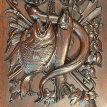Load image into Gallery viewer, Antique Black Forest Carved Wood Panels PAIR Animal Plaques Hunting Game Trophy