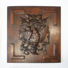 Load image into Gallery viewer, Antique Black Forest Carved Wood Panels PAIR Animal Plaques Hunting Game Trophy