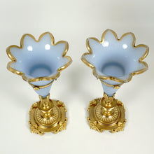 Load image into Gallery viewer, Pair Antique French Opaline Glass Cornucopia Horn Vases Dore Bronze Mounts