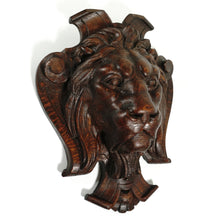 Load image into Gallery viewer, Pair Antique French Carved Wood Lion Heads Wall Mounts
