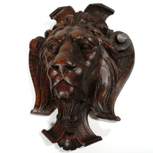 Load image into Gallery viewer, Pair Antique French Carved Wood Lion Heads Wall Mounts
