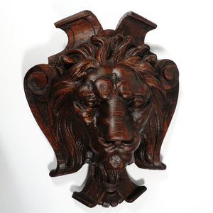 Pair Antique French Carved Wood Lion Heads Wall Mounts