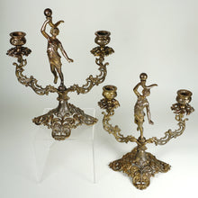 Load image into Gallery viewer, Vintage Bronze Candle Holders PAIR Candlestick Candelabras Figural Ornate