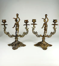 Load image into Gallery viewer, Vintage Bronze Candle Holders PAIR Candlestick Candelabras Figural Ornate