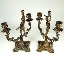 Load image into Gallery viewer, Vintage Bronze Candle Holders PAIR Candlestick Candelabras Figural Ornate