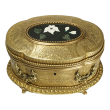 Load image into Gallery viewer, Antique Pietra Dura Stone Inlay Gilt Bronze Jewelry Casket Box