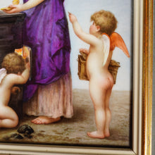 Load image into Gallery viewer, Antique French Porcelain Portrait Plaque Love's Menu, Maiden Lady with Cherubs Putti
