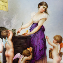 Load image into Gallery viewer, Antique French Porcelain Portrait Plaque Love's Menu, Maiden Lady with Cherubs Putti