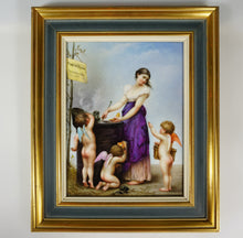 Load image into Gallery viewer, Antique French Porcelain Portrait Plaque Love's Menu, Maiden Lady with Cherubs Putti