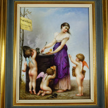 Load image into Gallery viewer, Antique French Porcelain Portrait Plaque Love's Menu, Maiden Lady with Cherubs Putti