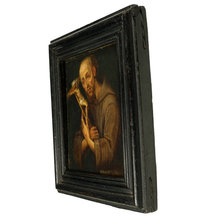 Load image into Gallery viewer, Baroque Oil Painting on Copper Portrait of Saint Francis with Crucifix