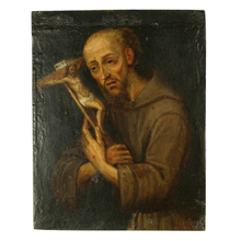 Load image into Gallery viewer, Baroque Oil Painting on Copper Portrait of Saint Francis with Crucifix