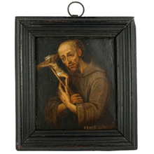 Load image into Gallery viewer, Baroque Oil Painting on Copper Portrait of Saint Francis with Crucifix