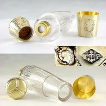 Load image into Gallery viewer, Antique French Sterling Silver Liquor Flask, Gilt Vermeil, Cut Crystal, Saglier Freres