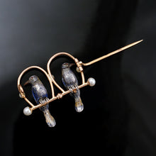 Load image into Gallery viewer, Antique Victorian 18K Rose Gold & Silver French Bird Brooch, Diamonds & Pearls, Ruby Eyes