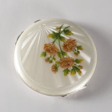 Load image into Gallery viewer, Sterling Silver Guilloche Enamel Compact Crisford & Norris Chrysanthemum Flowers