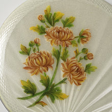Load image into Gallery viewer, Sterling Silver Guilloche Enamel Compact Crisford & Norris Chrysanthemum Flowers