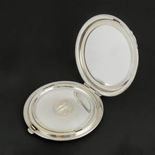 Load image into Gallery viewer, Sterling Silver Guilloche Enamel Compact Crisford & Norris Chrysanthemum Flowers