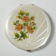 Load image into Gallery viewer, Sterling Silver Guilloche Enamel Compact Crisford & Norris Chrysanthemum Flowers