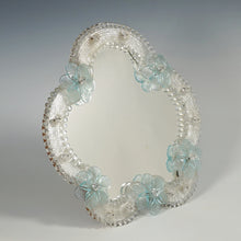 Load image into Gallery viewer, Italian Venetian Murano Art Glass Vanity Dressing Table Top Mirror Blue Flowers Italy Venice