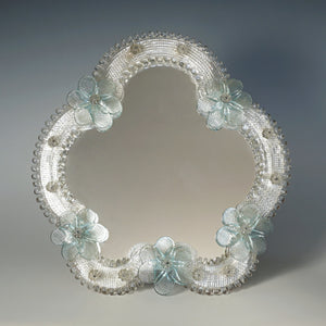 Italian Venetian Murano Art Glass Vanity Dressing Table Top Mirror Blue Flowers Italy Venice