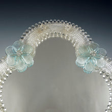Load image into Gallery viewer, Italian Venetian Murano Art Glass Vanity Dressing Table Top Mirror Blue Flowers Italy Venice