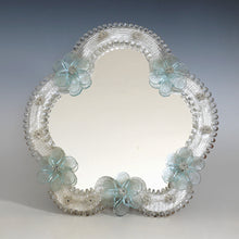 Load image into Gallery viewer, Italian Venetian Murano Art Glass Vanity Dressing Table Top Mirror Blue Flowers Italy Venice
