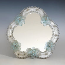 Load image into Gallery viewer, Italian Venetian Murano Art Glass Vanity Dressing Table Top Mirror Blue Flowers Italy Venice