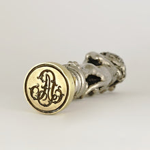 Load image into Gallery viewer, Antique French Silvered Gilt Bronze Wax Seal Hercules Lion Sculptural Desk Stamp