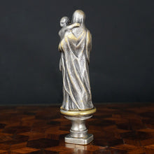 Load image into Gallery viewer, Antique French Silvered Bronze Wax Seal Desk Stamp Madonna & Child