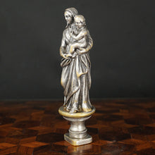 Load image into Gallery viewer, Antique French Silvered Bronze Wax Seal Desk Stamp Madonna & Child