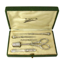 Load image into Gallery viewer, Antique French Silver Embroidery Sewing Tools, Kit, Set