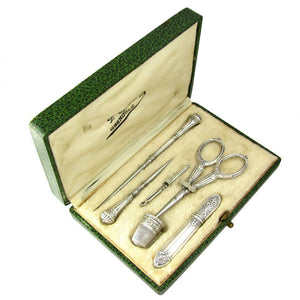 Antique French Silver Embroidery Sewing Tools, Kit, Set