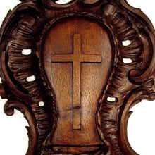 Load image into Gallery viewer, Antique Black Forest Hand Carved Wood Holy Water Font, Stoup