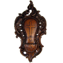Load image into Gallery viewer, Antique Black Forest Hand Carved Wood Holy Water Font, Stoup