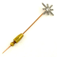 Load image into Gallery viewer, Antique French 18K Yellow Gold & Platinum Diamond Star Stickpin Brooch