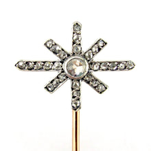 Load image into Gallery viewer, antique victorian french 18k yellow gold platinum diamond stick pin brooch, antique jewelry